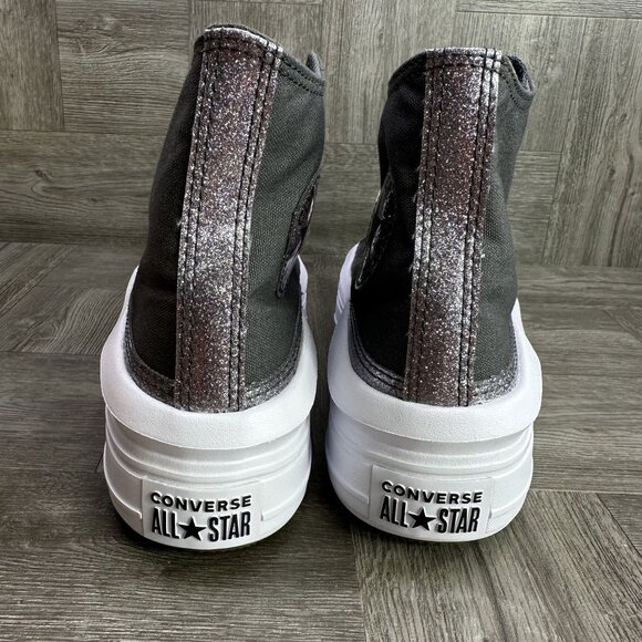 Converse Move Hi Youth Size 6 Dark Grey Sparkle Hightop Shoes - Picture 6 of 9